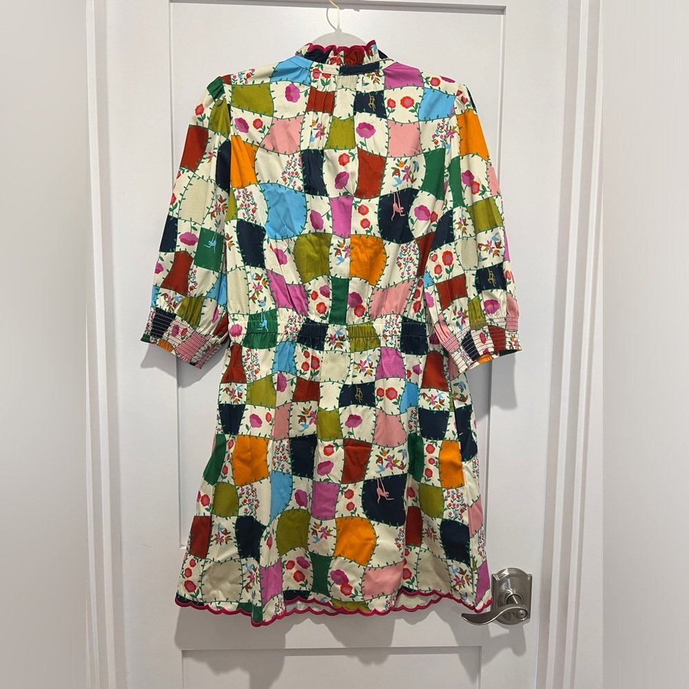 Alden Adair Multicolored Patchwork Floral Button Dress with scalloped embroidery - Picture 3 of 7